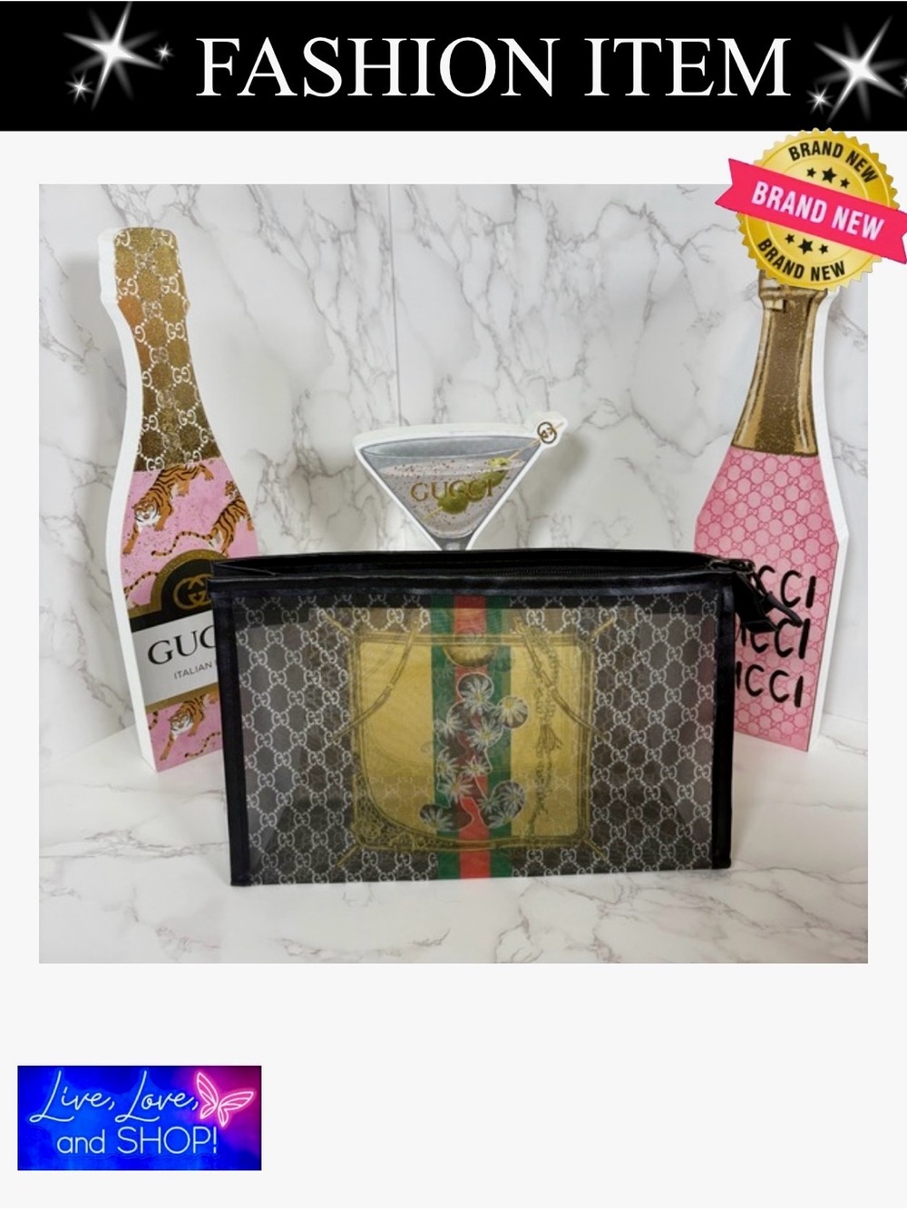COSMETICS POUCH: Mesh Monogram GG w/Disney Character, NWOT